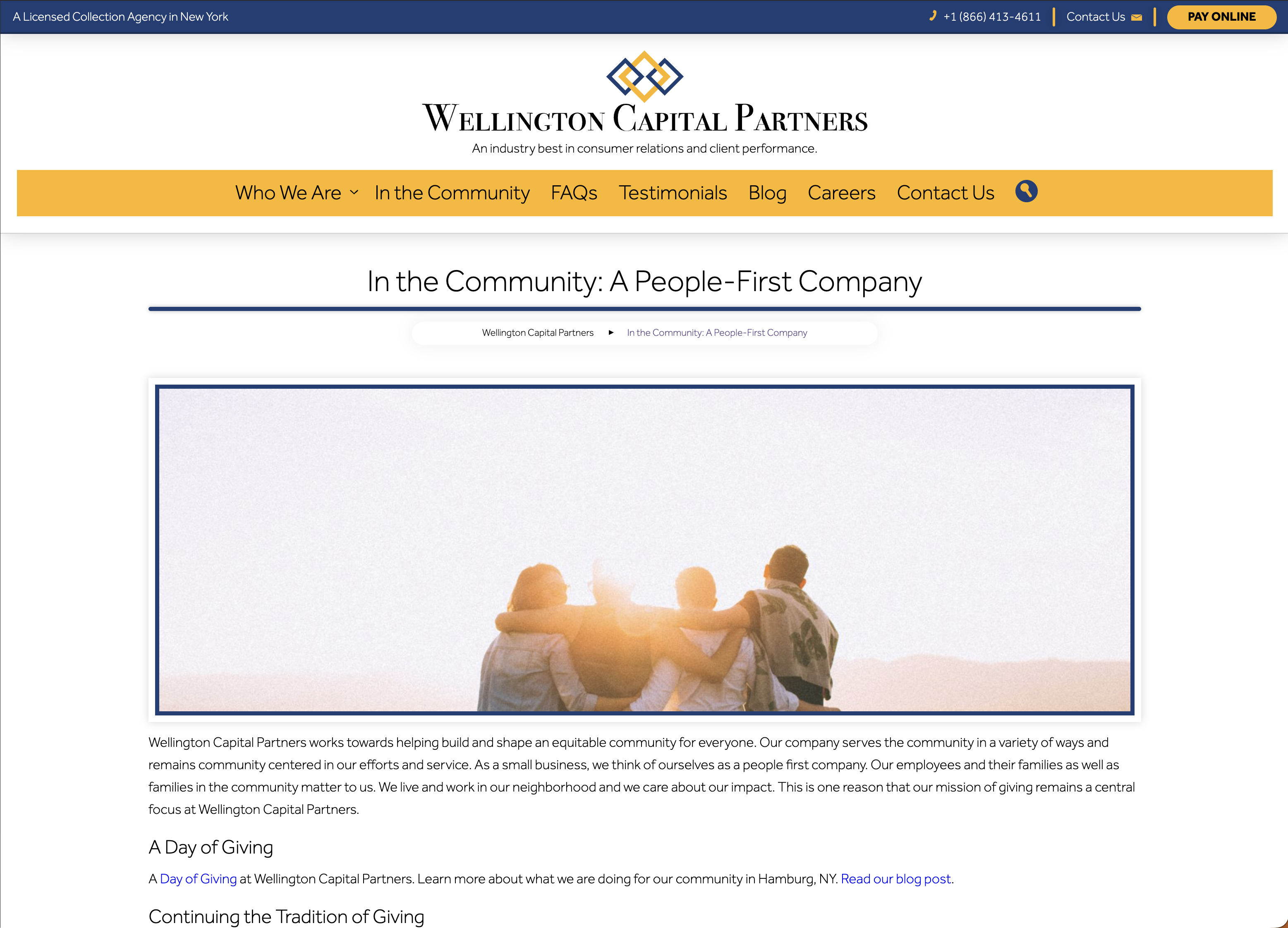 Wellington community page with a feature image and links to community stories